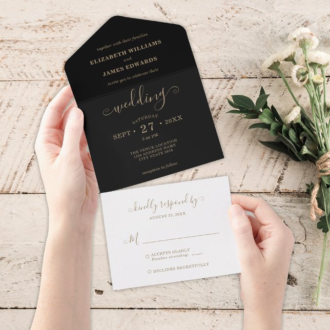 Casamento Simples Elegante Preto Dourado (Criador carregado)