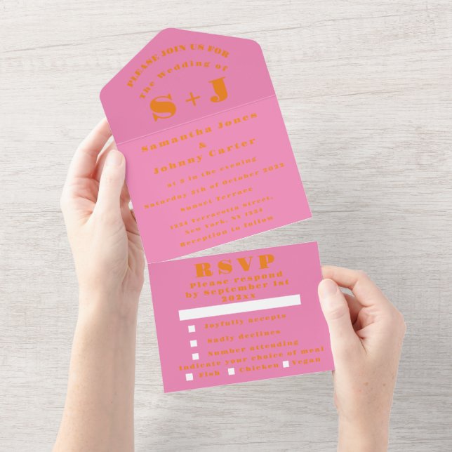 Casamento Simples Laranja Cor-de-Rosa (Aba destacável)