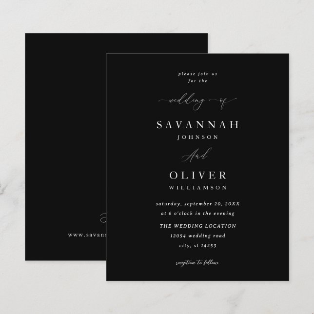 Casamento Simples Minimalista de Orçamento - Preto (Frente/Verso)