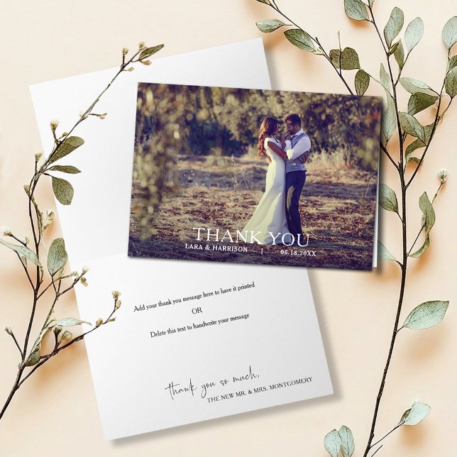 Casamento Simples Moderno Agradecimento de Foto (Modern simple wedding photo folded thank you notes with our message inside or leave blank)