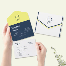 Casamento Simples Moderno Azul Marinho e Amarelo