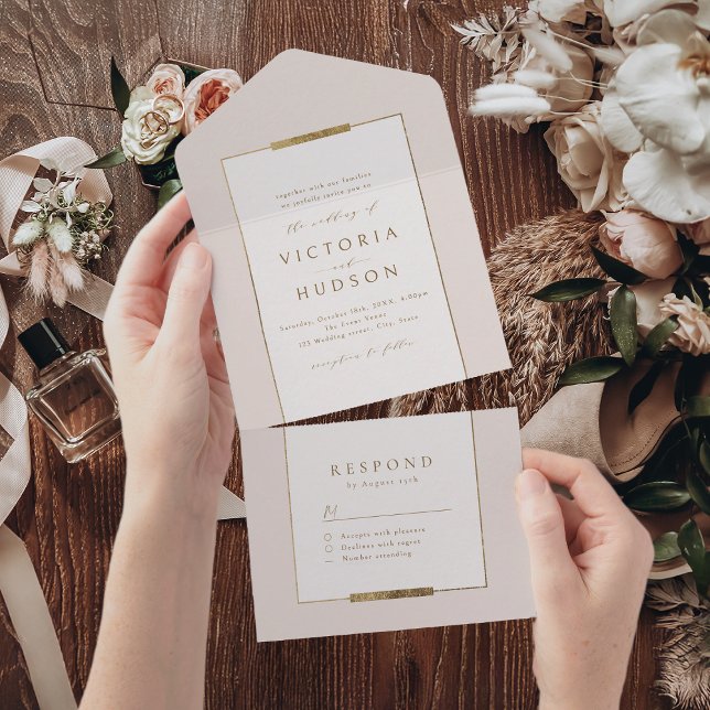 Casamento Simples Moderno da Elegância (Framed Elegance Simple Modern Classy Wedding All In One Invitation)