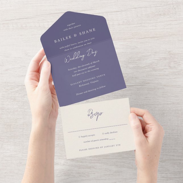 Casamento Simples Moderno Roxo Empolado (Aba destacável)