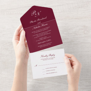 Casamento Simples Monograma Elegante Burgundy