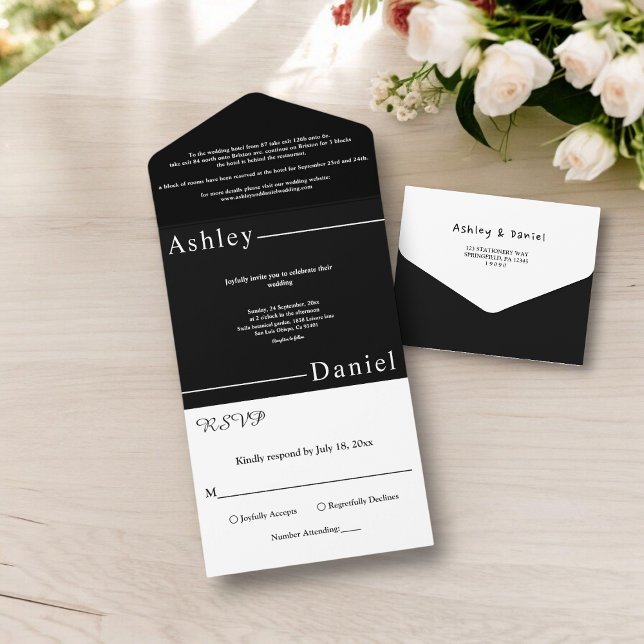 Casamento Simples Preto E Branco Delicado Moderno (Criador carregado)
