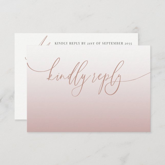 Casamento simples RSVP Rosa Dourado Elegante (Frente/Verso)