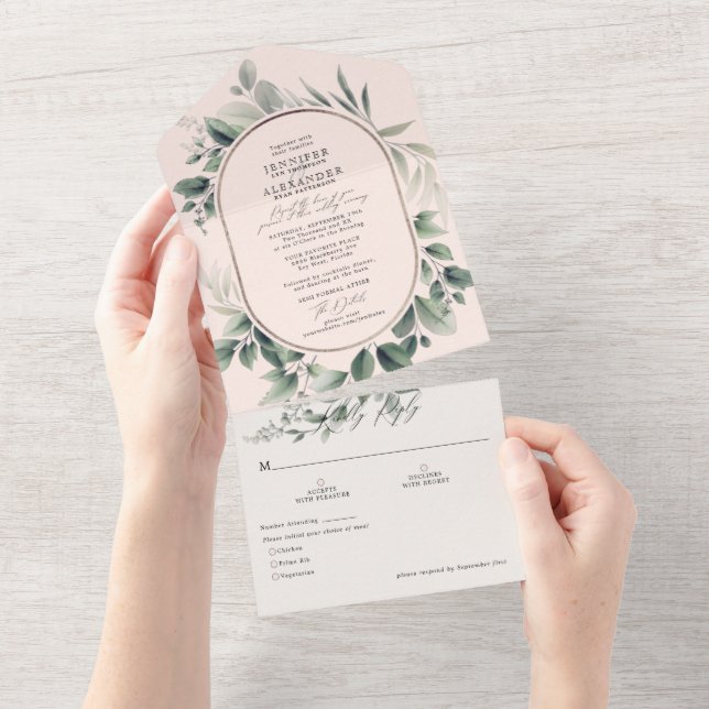 Casamento Simples Verde Eucalyptus & Pink (Aba destacável)