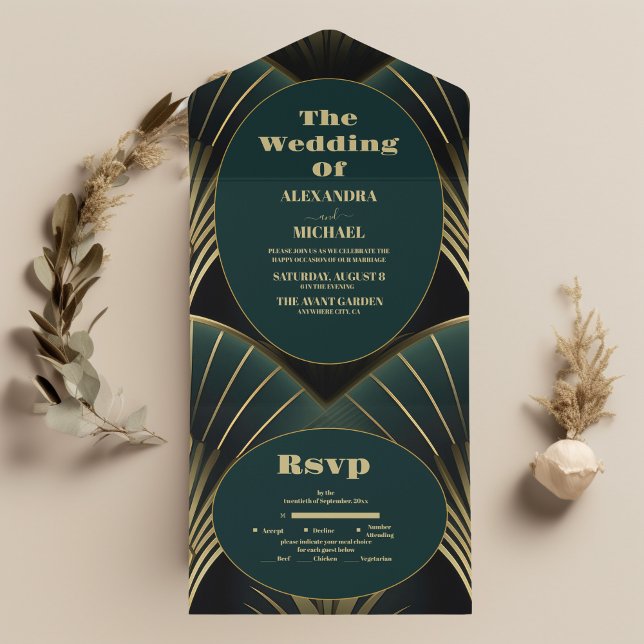 Casamento sofisticado em Deco Verde e Dourado (Criador carregado)