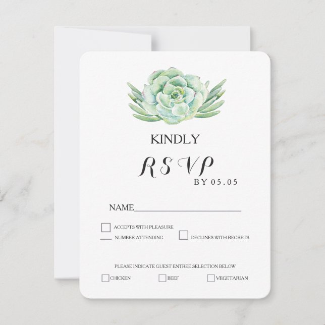 casamento succulto de celadon de aquarela rsvp (Frente)