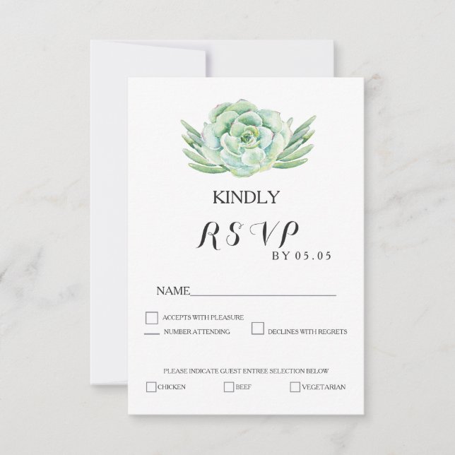 casamento succulto de celadon de aquarela rsvp (Frente)