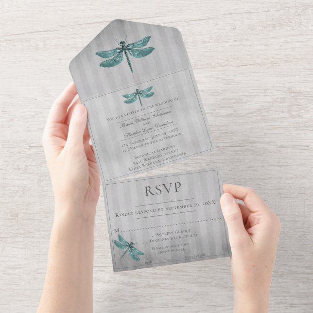 Casamento Teal Jeweled Dragonfly (Aba destacável)