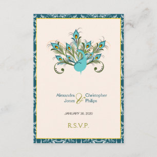 Casamento tema damasco de Penas de Peacock RSVP