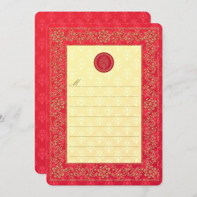 Casamento tema damasco Elegante - Convite / Noteca (Frente/Verso)