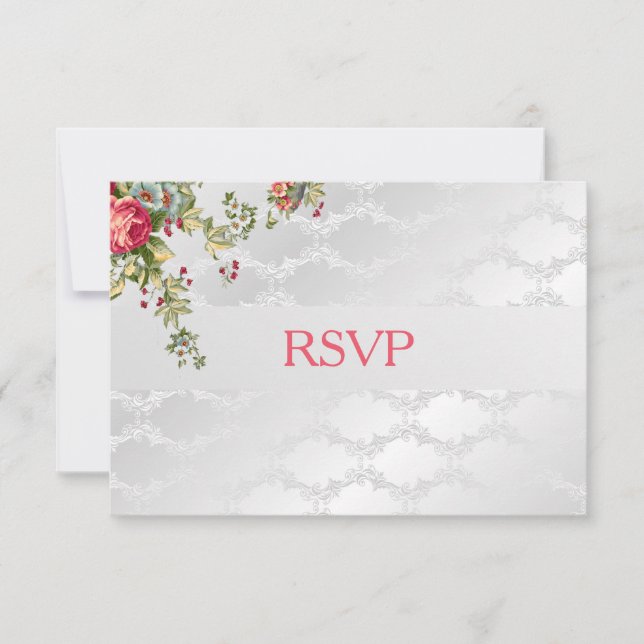 Casamento tema damasco RSVP Floral (Frente)