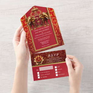 Casamento tema elefante indiano dourado vermelho H