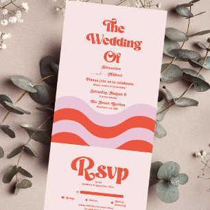 Casamento Tipografia Retro Moderno Rosa e Laranja