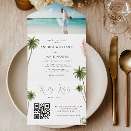 Casamento Tropical de Areia de Palma de Watercolor