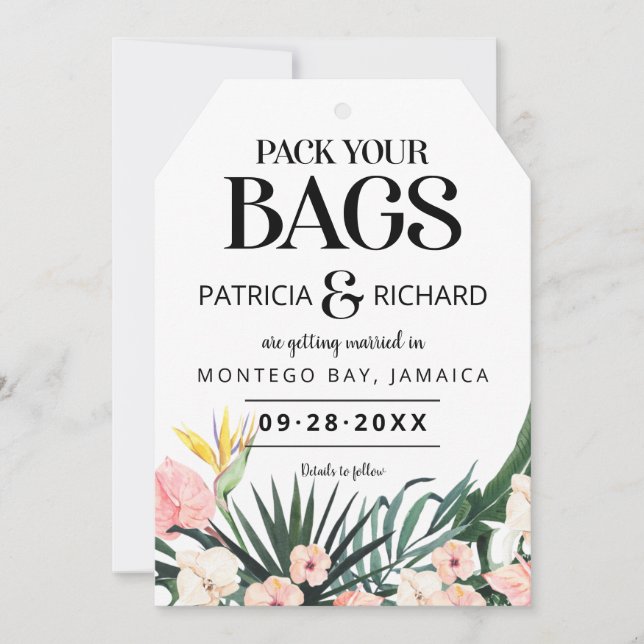 Casamento Tropical De Destino Salvar A Data (Frente)