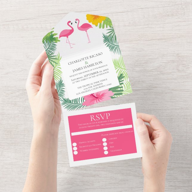 Casamento Tropical de Flamingo Rosa Personalizado (Aba destacável)