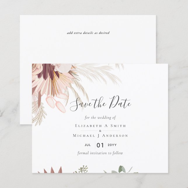 Casamento Tropical de Pampas de Vinho Burgundy (Frente/Verso)