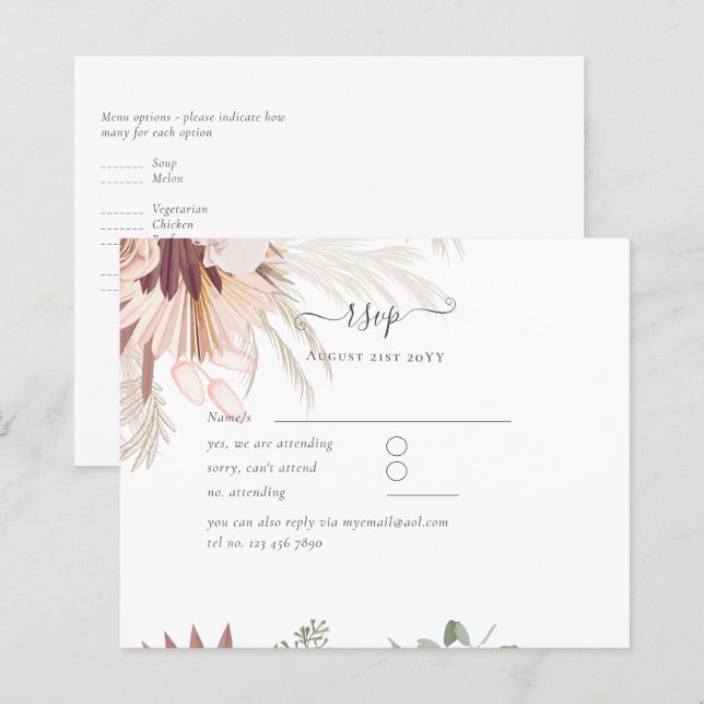 Casamento Tropical de Pampas de Vinho Burgundy (Frente/Verso)