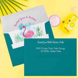 Casamento Tropical Emerald Watercolor Flamingo Pal