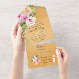 Casamento Tropical Floral à Beira-Mar com Aquarela