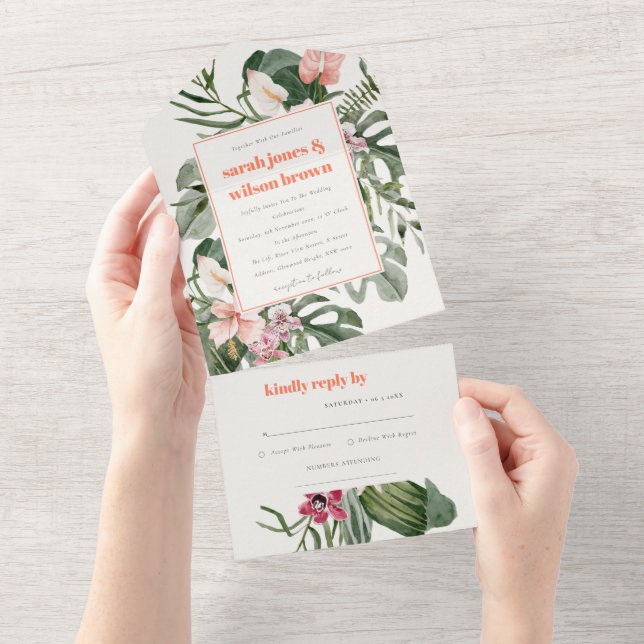 Casamento Tropical Floral Tropical de Peach Blush  (Aba destacável)