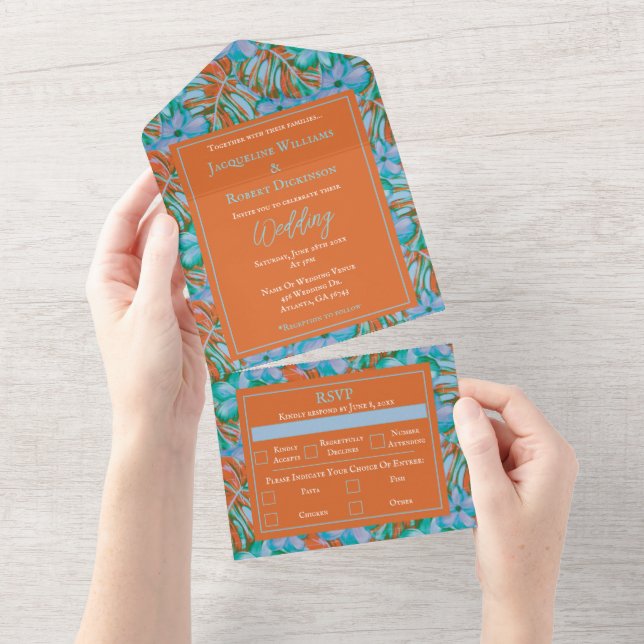 Casamento Tropical Laranja e Azul Floral (Aba destacável)