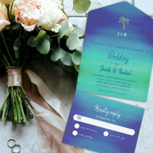 Casamento Tropical Palm Muted Blue Beach Ocean
