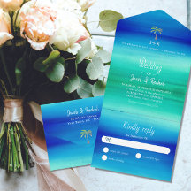 Casamento Tropical Palm Neon Blue Beach Ocean