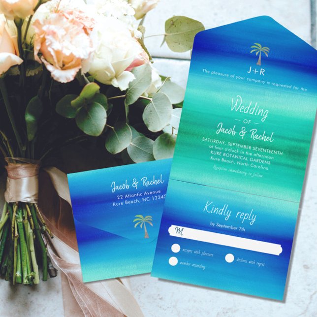 Casamento Tropical Palm Neon Blue Beach Ocean (Criador carregado)