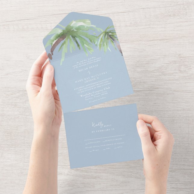 Casamento Tropical Palm Sky Blue (Tearaway)