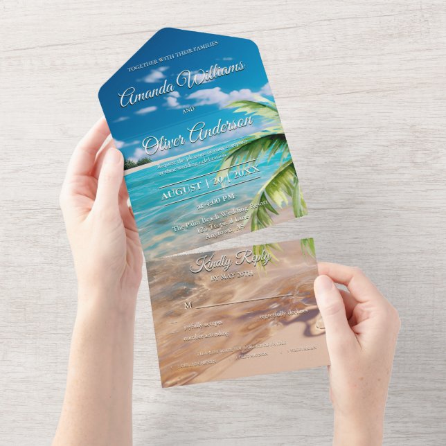 Casamento Tropical Palm Tree Beach de Turquoise (Tearaway)