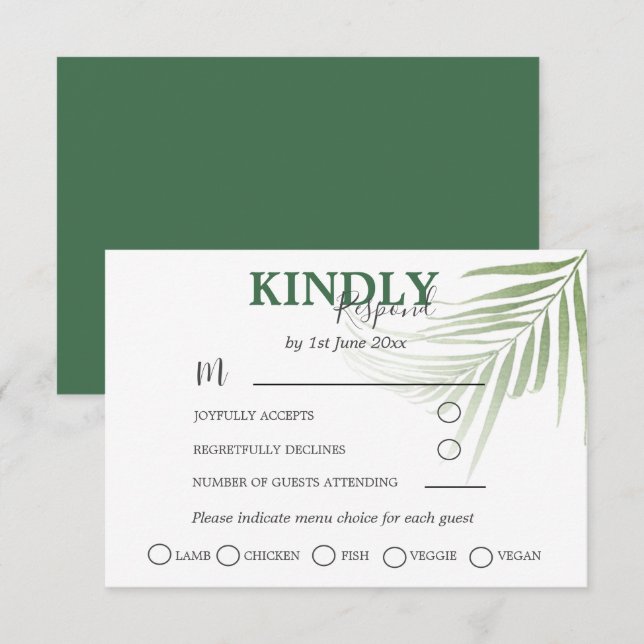 Casamento Tropical Watercolor Palm RSVP (Frente/Verso)