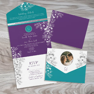Casamento Turquesa, Verde Água e Roxo