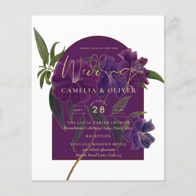 Casamento Verde da Floresta Floral de Plum Purple (Frente)