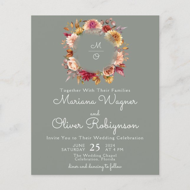 Casamento Verde de Sábado Floral Romântico Queda d (Frente)