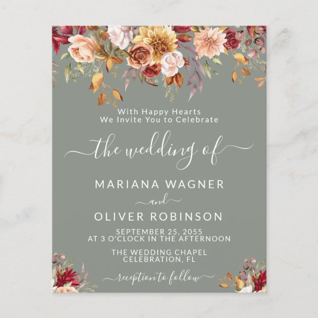 Casamento Verde de Sábado Floral Romântico Queda d (Frente)