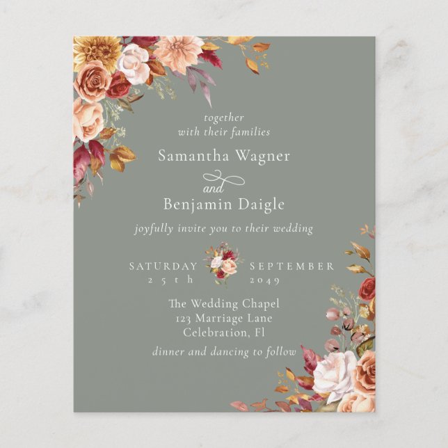 Casamento Verde de Sage Floral de outono de Orçame (Frente)