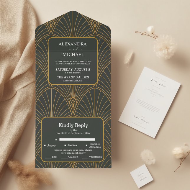 Casamento Verde Dourado com Arte Elegante (Criador carregado)