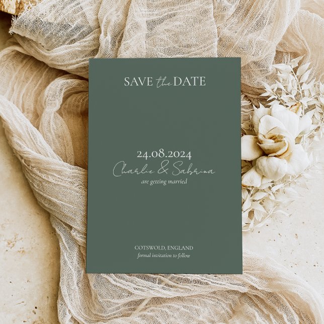 Casamento Verde Elegante Salve Cartões de Data (Criador carregado)