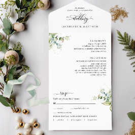 Casamento Verde Moderno com RSVP Perfurado Tudo I