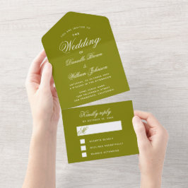 Casamento Verde Oliva Elegante Caligrafia RSVP