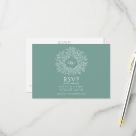 Casamento verde RSVP com monograma desenhado à mão
