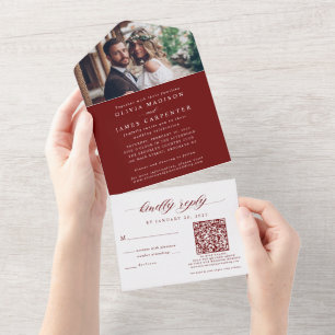 Casamento Vermelho Burgundy com Código QR RSVP de
