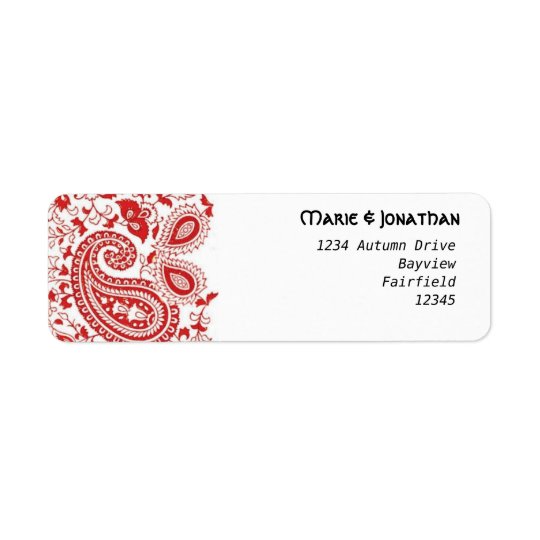Casamento vermelho e branco de paisley etiqueta endereço de retorno
