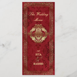 Casamento Vermelho Indiano - Cartão de Menu / Cart
