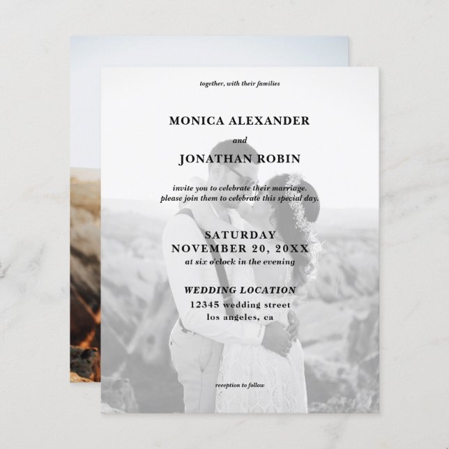 Casamento Vertical de Foto Preto e Branco Moderno  (Frente/Verso)