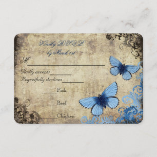 Casamento vintage azul RSVP da borboleta